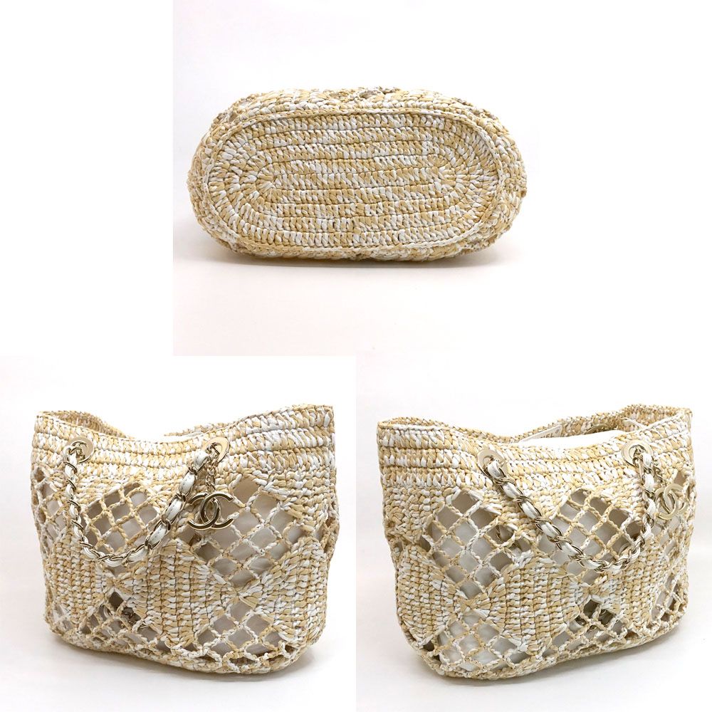 Chanel Small Shopping Tote Beige CC Logo Random Cereal Raffia — view 6