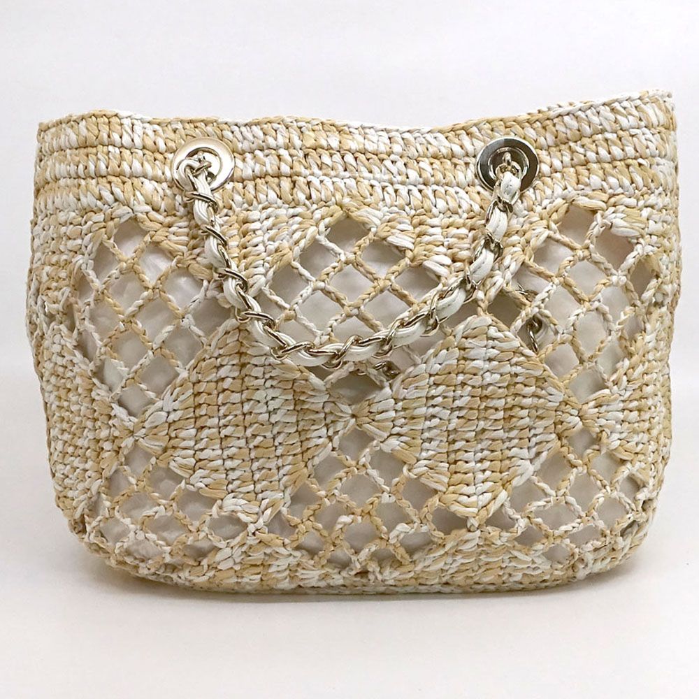 Chanel Small Shopping Tote Beige CC Logo Random Cereal Raffia — view 3