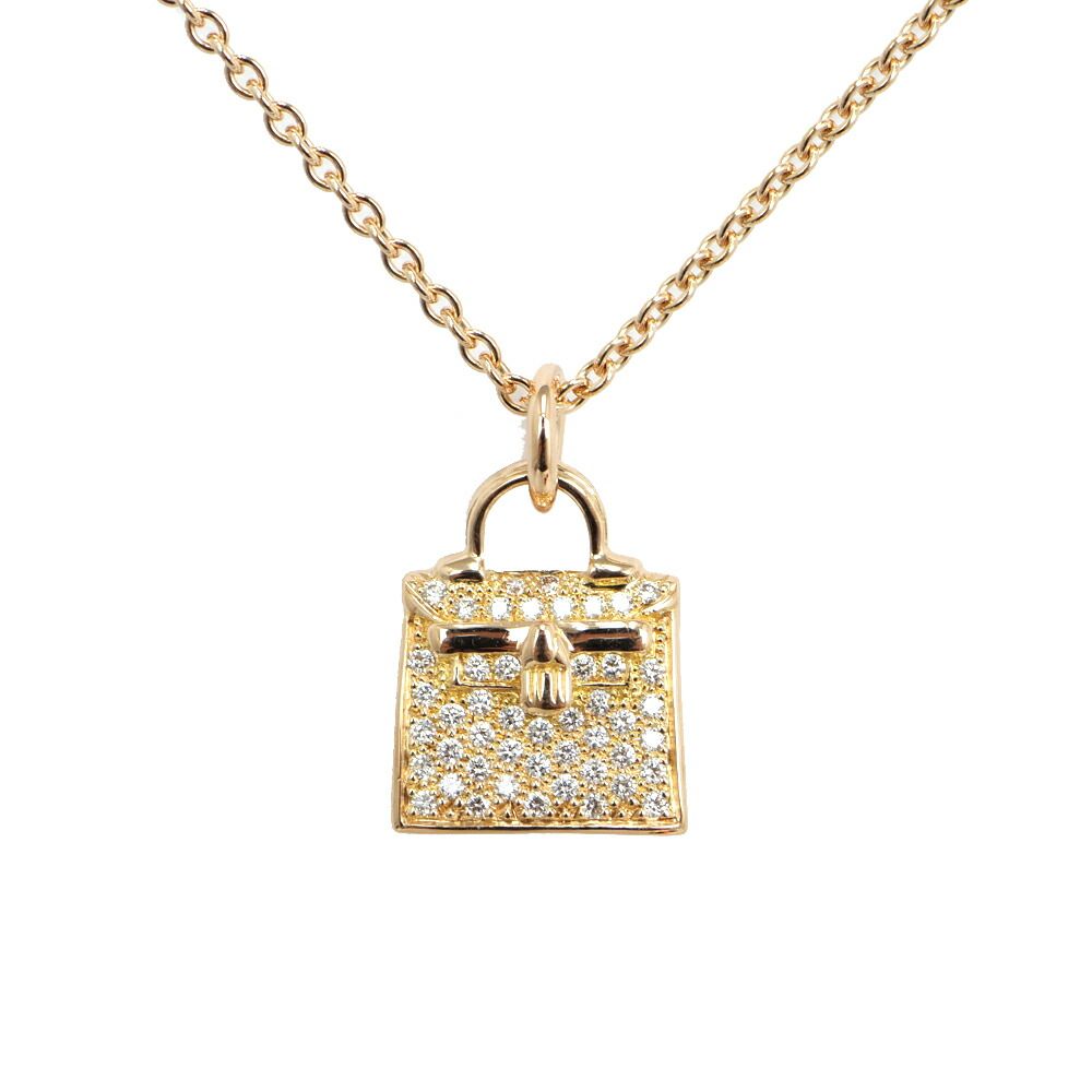Hermes Kelly Amulet Necklace Diamond Pink Gold Pendant 18k