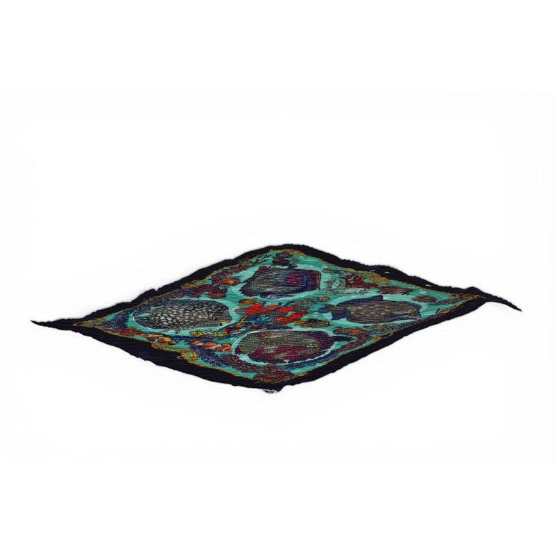 Hermes Scarf Pleated Carre Shawl Diamond Twill Tropical Fish Marine Blue — view 9