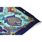 Hermes Scarf Pleated Carre Shawl Diamond Twill Tropical Fish Marine Blue — view 4