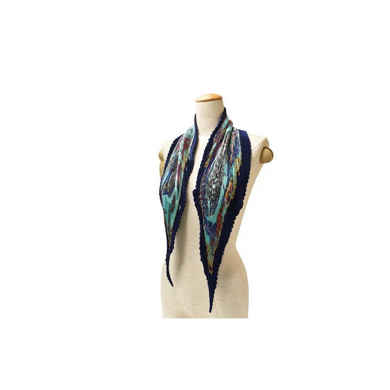 Hermes Scarf Pleated Carre Shawl Diamond Twill Tropical Fish Marine Blue — view 8