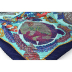 Hermes Scarf Pleated Carre Shawl Diamond Twill Tropical Fish Marine Blue — view 3