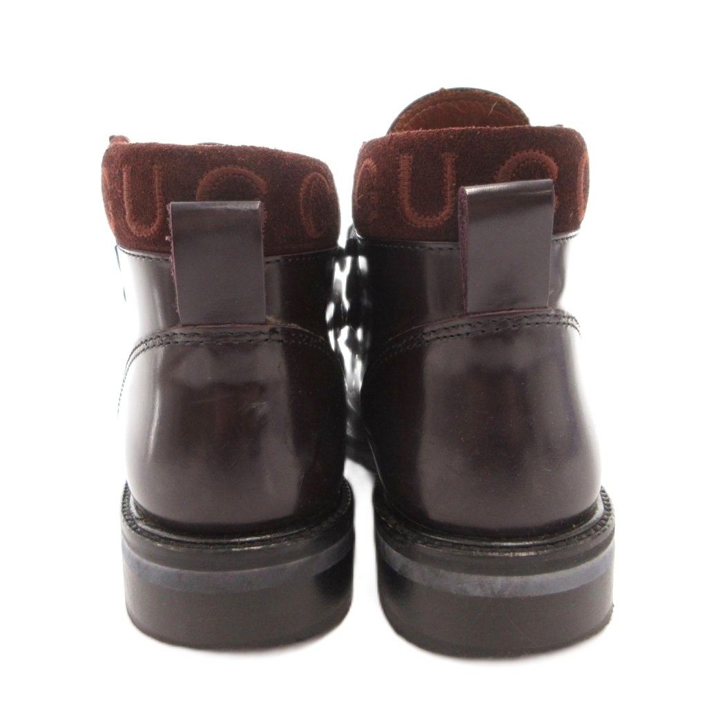 Gucci Short Boots Lace Up Logo Suede Leather Square Toe 37.5 Brown — view 5