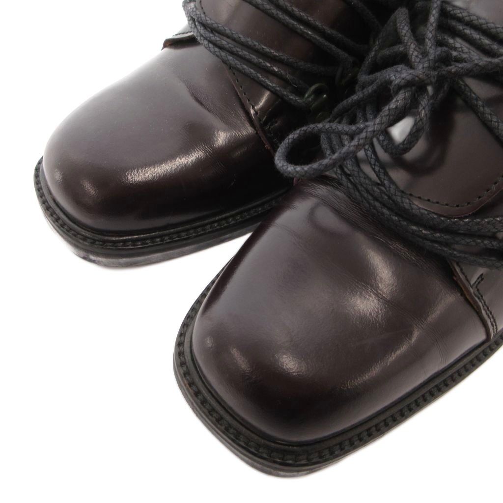 Gucci Short Boots Lace Up Logo Suede Leather Square Toe 37.5 Brown — view 3