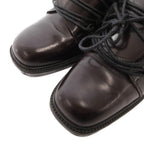 Gucci Short Boots Lace Up Logo Suede Leather Square Toe 37.5 Brown — view 3