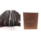 Gucci Short Boots Lace Up Logo Suede Leather Square Toe 37.5 Brown — view 9