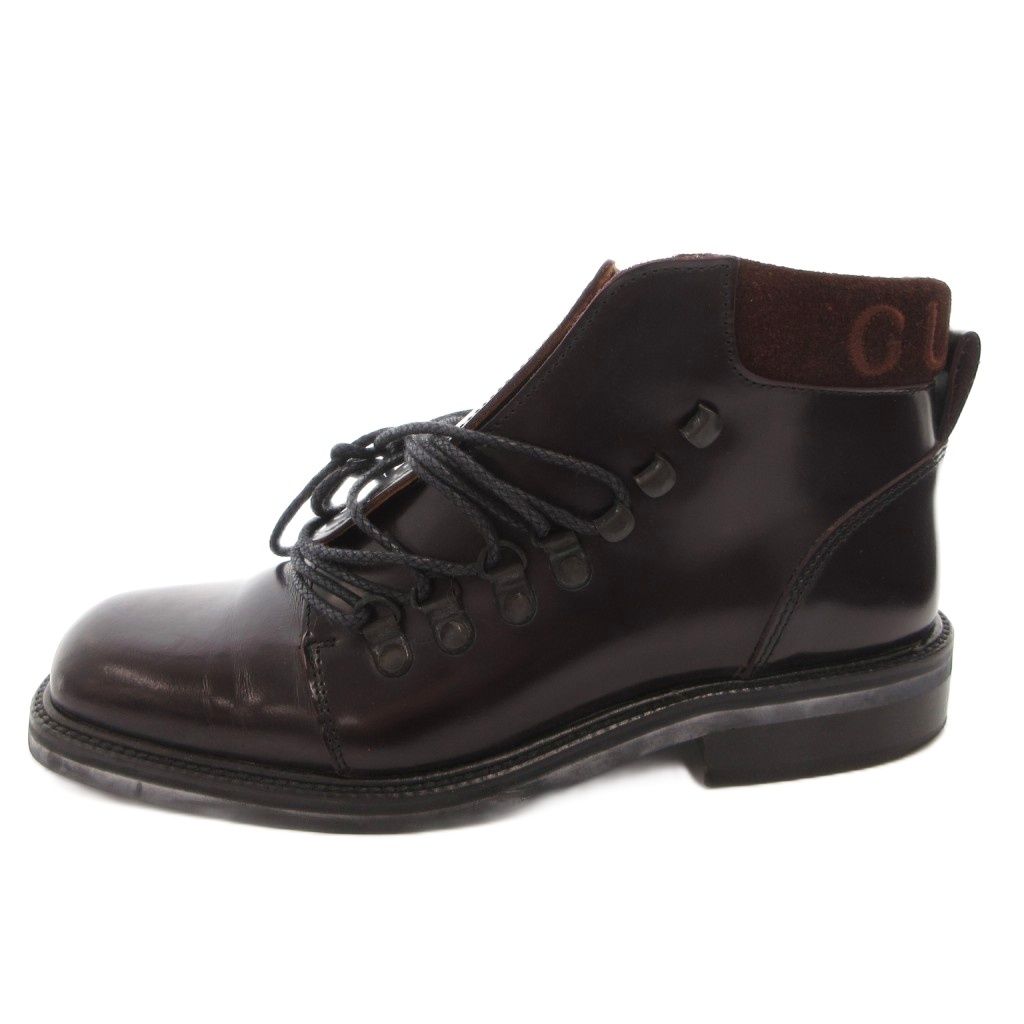Gucci Short Boots Lace Up Logo Suede Leather Square Toe 37.5 Brown — view 2