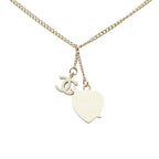 Chanel CC Logo Heart & Aro Rhinestone Pendant Necklace Gold Pink Plated Enamel — view 3