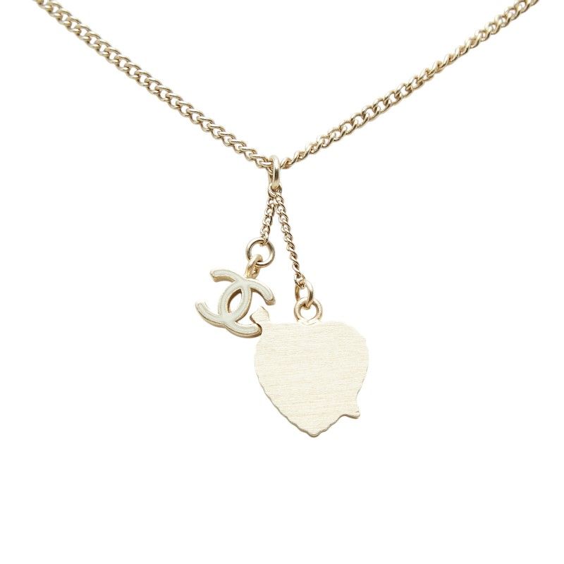 Chanel CC Logo Heart & Aro Rhinestone Pendant Necklace Gold Pink Plated Enamel — view 3