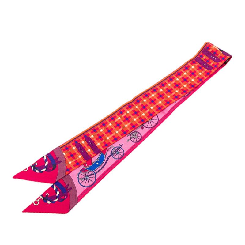 Hermes Twilly les Voitures Nouvelle Evolution of the Carriage Scarf Pink — view 2