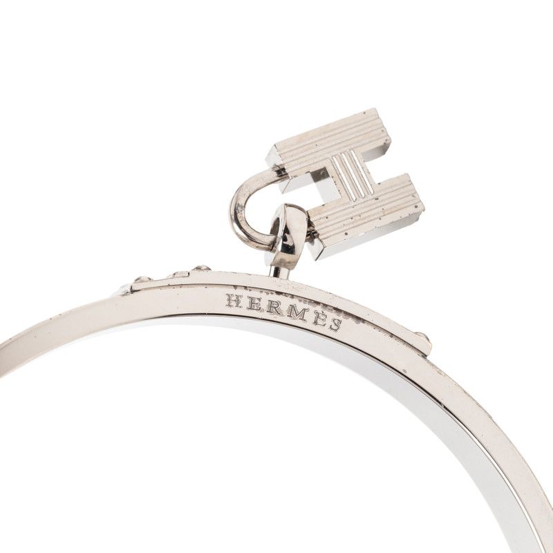 Hermes Kelly Bangle Cadena Lock Silver Leather Metal — view 4
