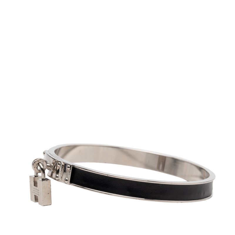 Hermes Kelly Bangle Cadena Lock Silver Leather Metal — view 2