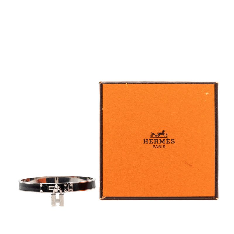 Hermes Kelly Bangle Cadena Lock Silver Leather Metal — view 6
