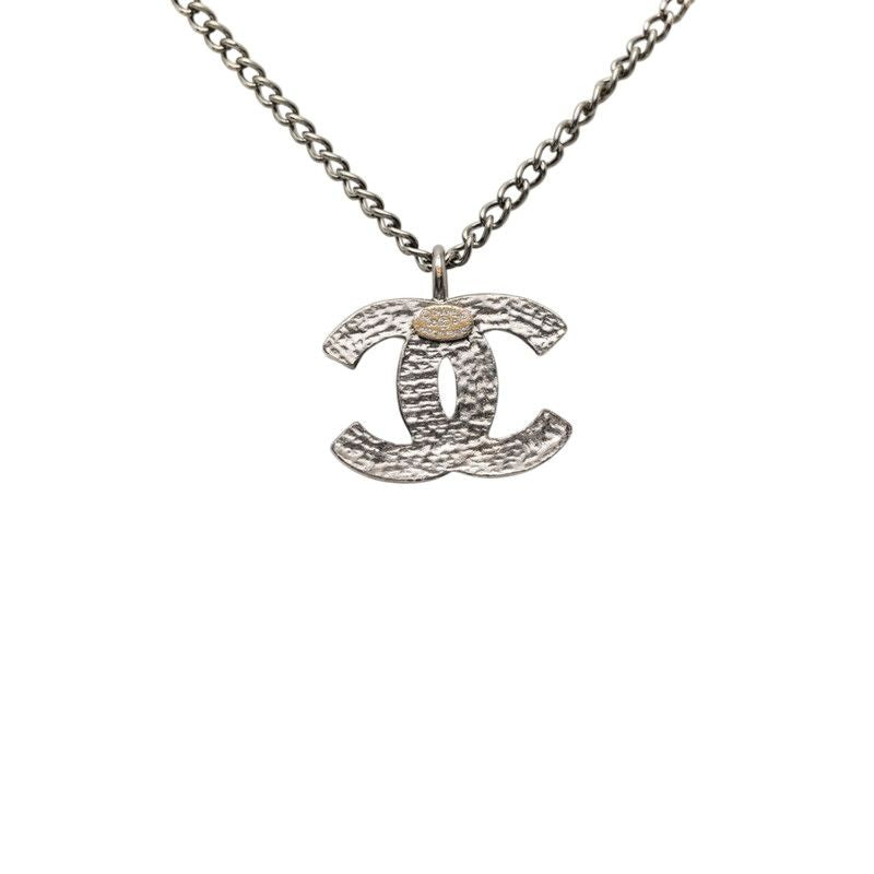 Chanel CC Logo Studs Pendant Necklace Black Metal — view 2