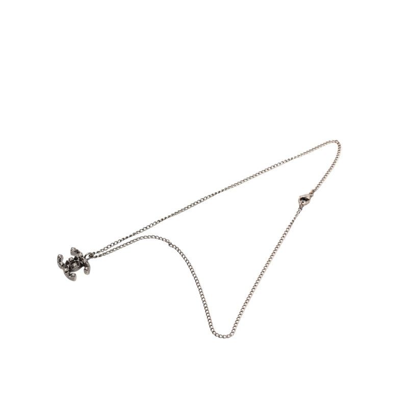 Chanel CC Logo Studs Pendant Necklace Black Metal — view 3