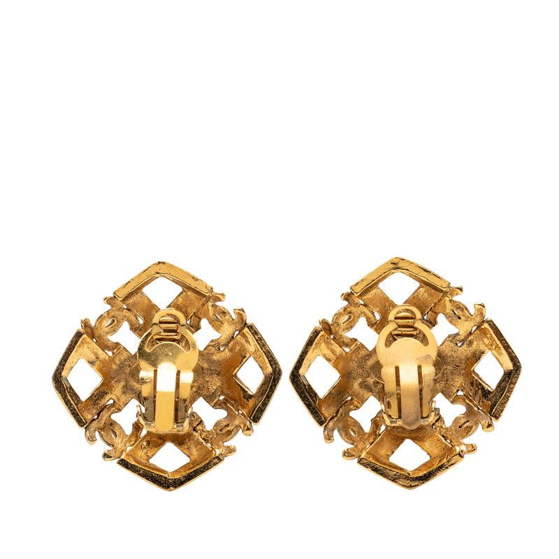 Chanel CC Logo Vintage Square Earrings 23 Gold Faux Pearl Plated — view 2