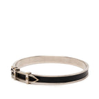 Hermes Belt Motif Bangle Silver Black Metal Leather Bracelet — view 2