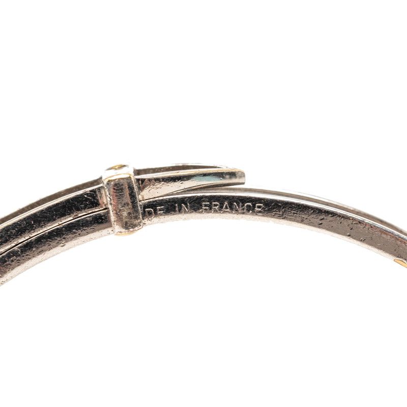 Hermes Belt Motif Bangle Silver Black Metal Leather Bracelet — view 5