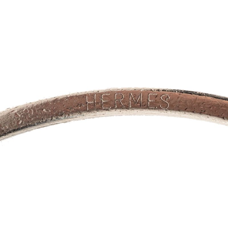 Hermes Belt Motif Bangle Silver Black Metal Leather Bracelet — view 4