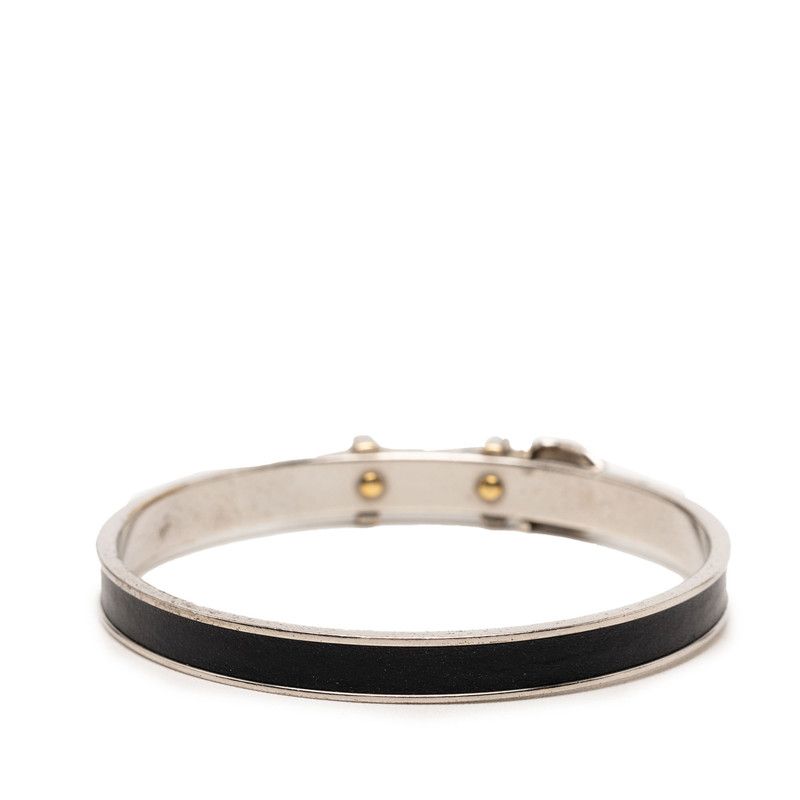 Hermes Belt Motif Bangle Silver Black Metal Leather Bracelet — view 3