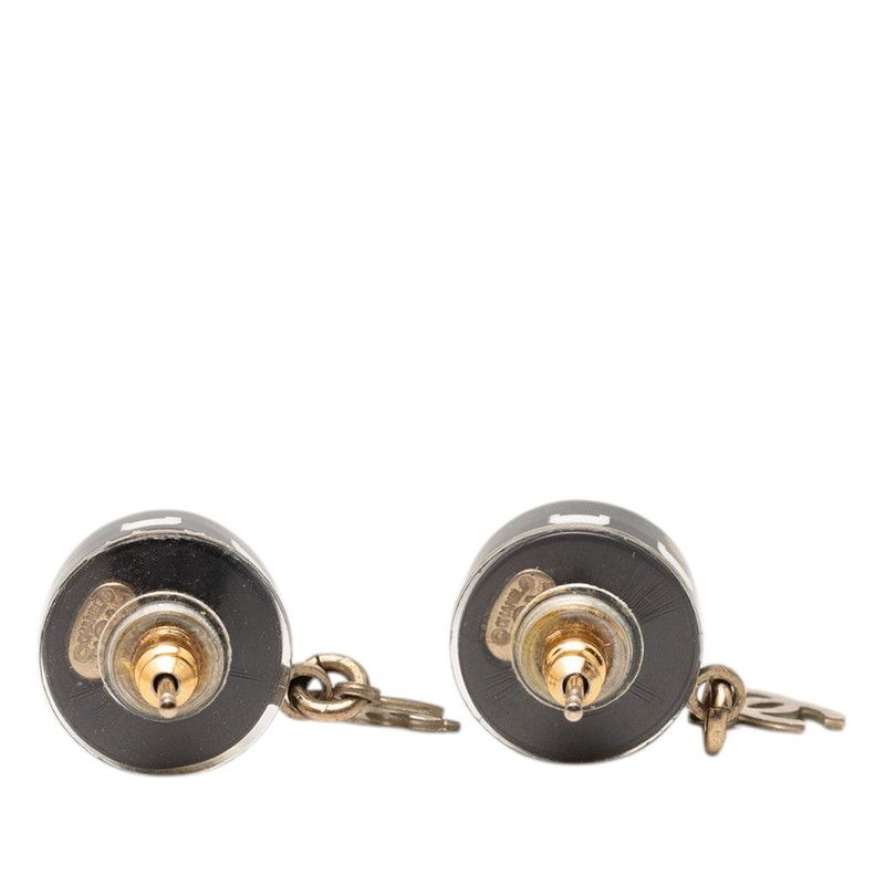 Chanel CC Logo Chain Border Earrings Gold Black Plated Plastic — view 2