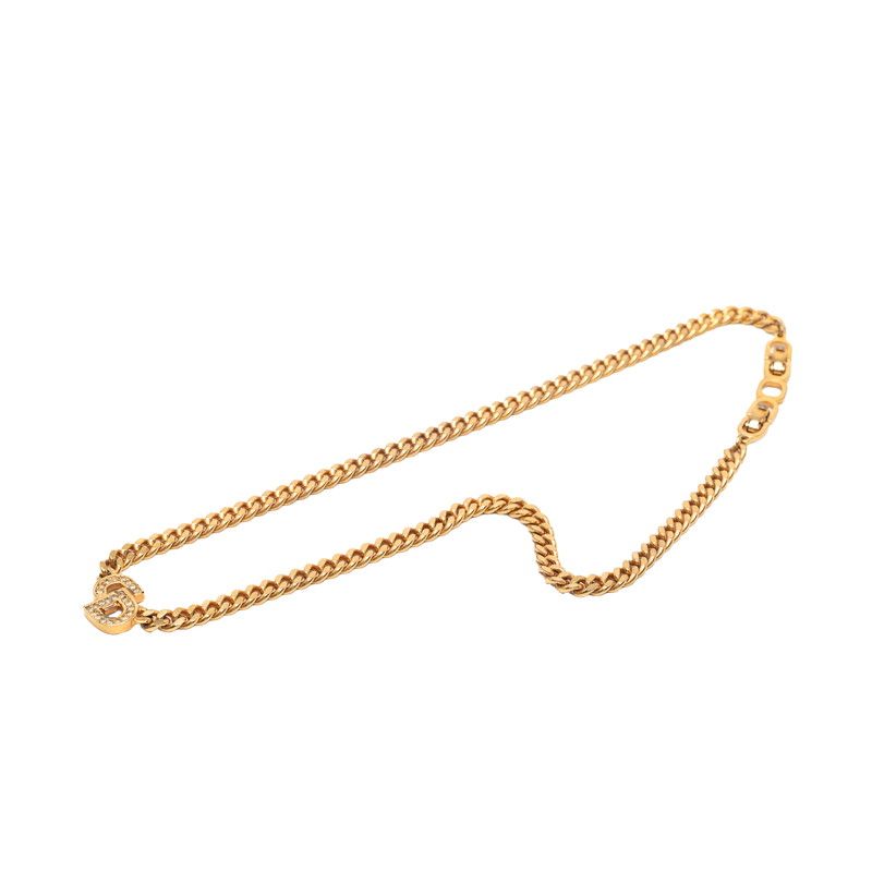 Dior CD Logo Rhinestone Necklace Gold Plated — view 3