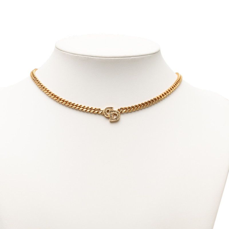 Dior CD Logo Rhinestone Necklace Gold Plated — view 5