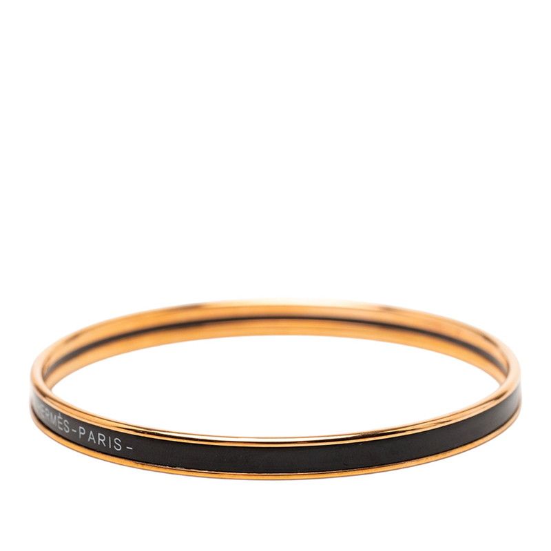 Hermes Enamel TPM Bangle Gold Black Plated Bracelet — view 2