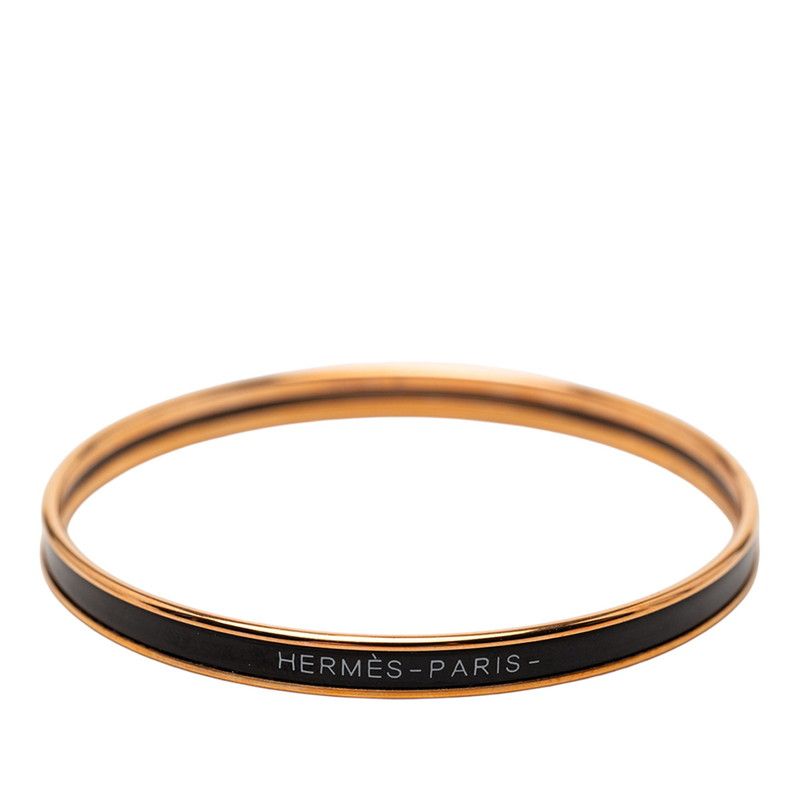 Hermes Enamel TPM Bangle Gold Black Plated Bracelet — view 4