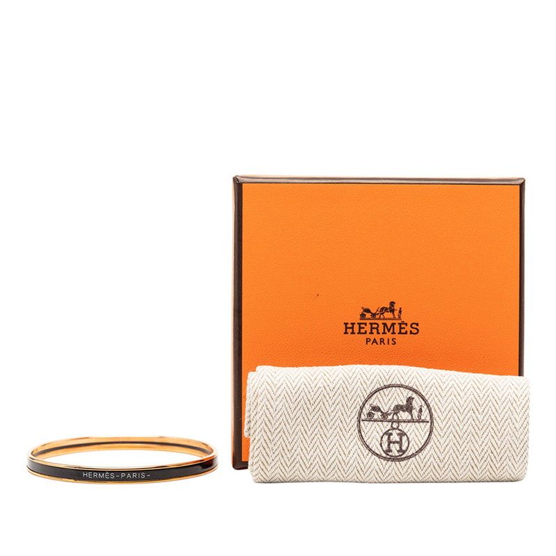 Hermes Enamel TPM Bangle Gold Black Plated Bracelet — view 7