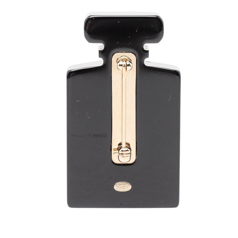 Chanel CC Logo Perfume Bottle Motif Brooch Black White Gold Plastic Plated — view 2