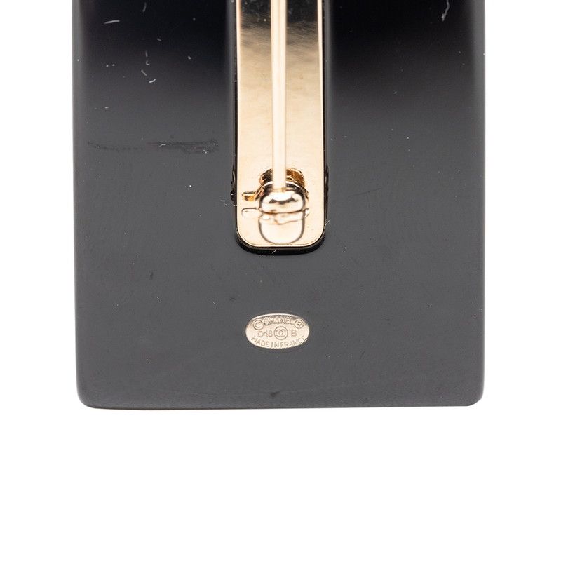 Chanel CC Logo Perfume Bottle Motif Brooch Black White Gold Plastic Plated — view 3
