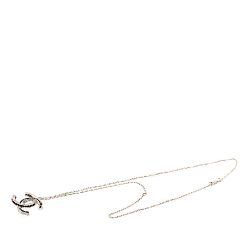 Chanel CC Logo Rhinestone Necklace Silver Black Metal — view 3