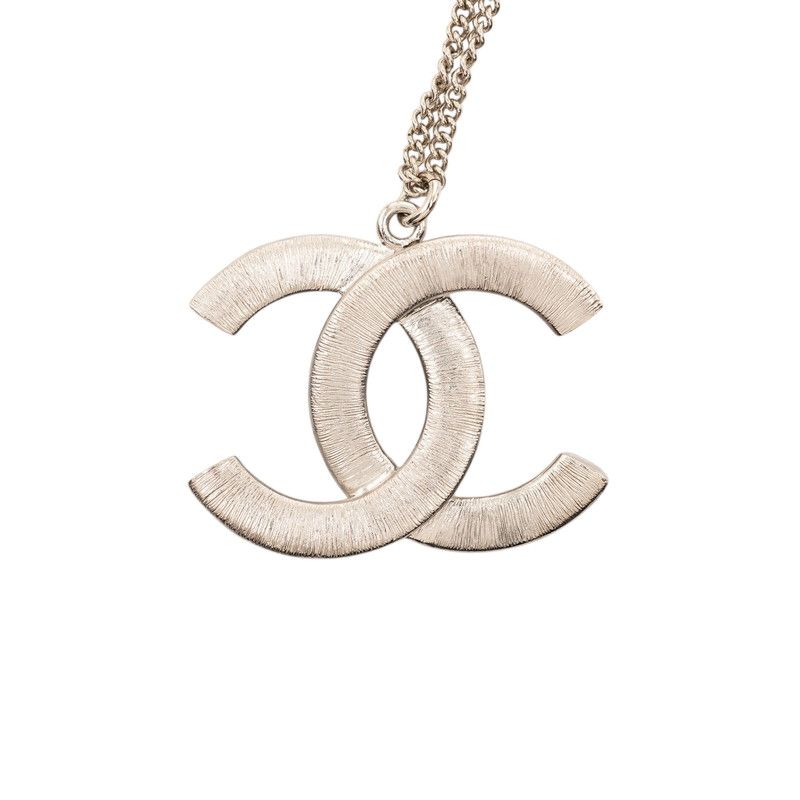 Chanel CC Logo Rhinestone Necklace Silver Black Metal — view 2