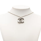 Chanel CC Logo Rhinestone Necklace Silver Black Metal — view 7