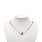 Chanel CC Logo Deer Motif Chain Pendant Necklace Gold Plated Faux Pearl Line — view 4