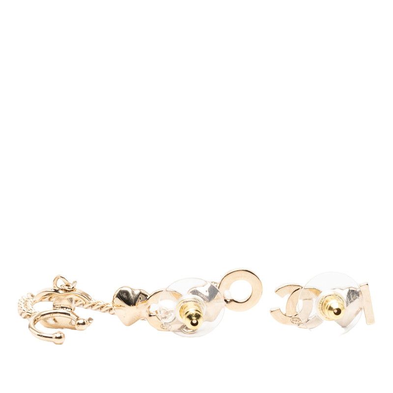 Chanel I Love CC Logo Heart Rhinestone Earrings Gold Pink Plated — view 2