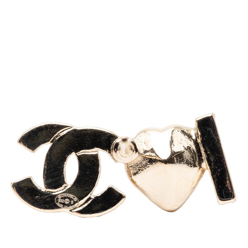 Chanel I Love CC Logo Heart Rhinestone Earrings Gold Pink Plated — view 3