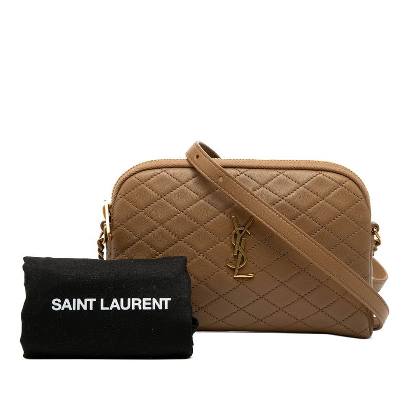 Saint Laurent Cassandra Gabi YSL Logo Quilted Chain Shoulder Bag Pouch Beige — view 7