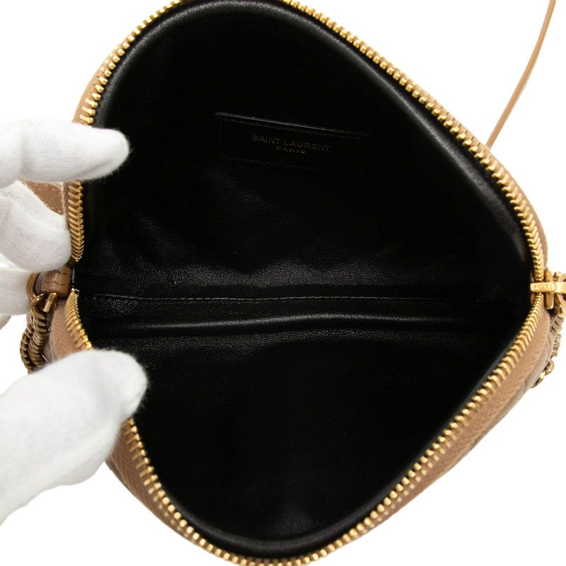 Saint Laurent Cassandra Gabi YSL Logo Quilted Chain Shoulder Bag Pouch Beige — view 4