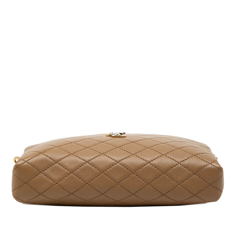Saint Laurent Cassandra Gabi YSL Logo Quilted Chain Shoulder Bag Pouch Beige — view 3