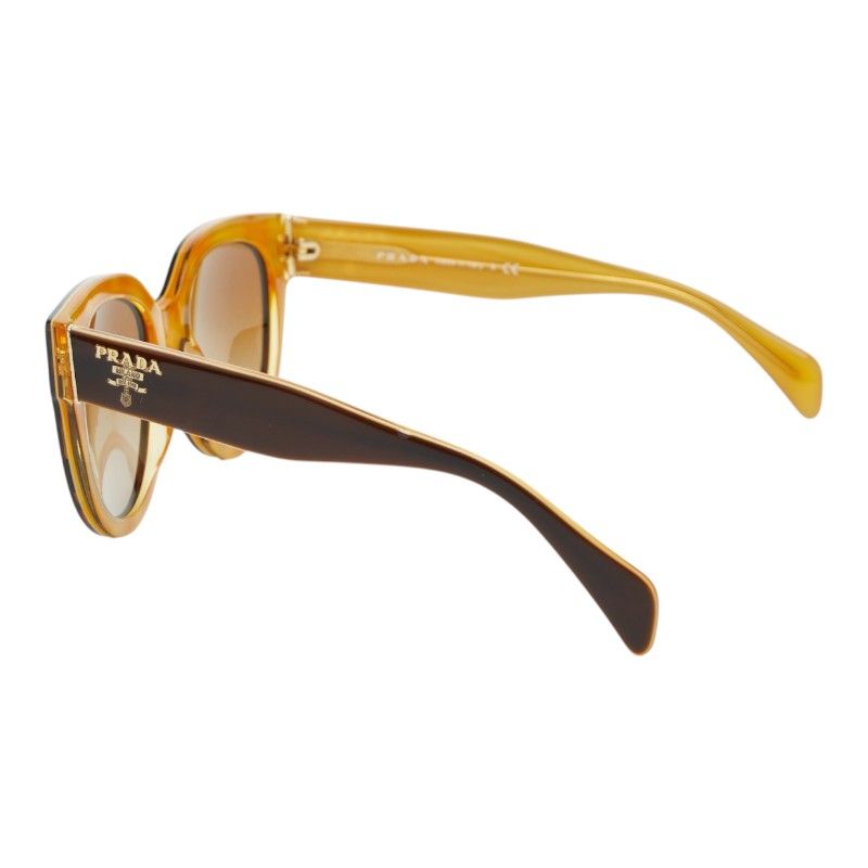 Prada Logo Cat Eye Sunglasses Brown Yellow Acetate Eyewear — view 2