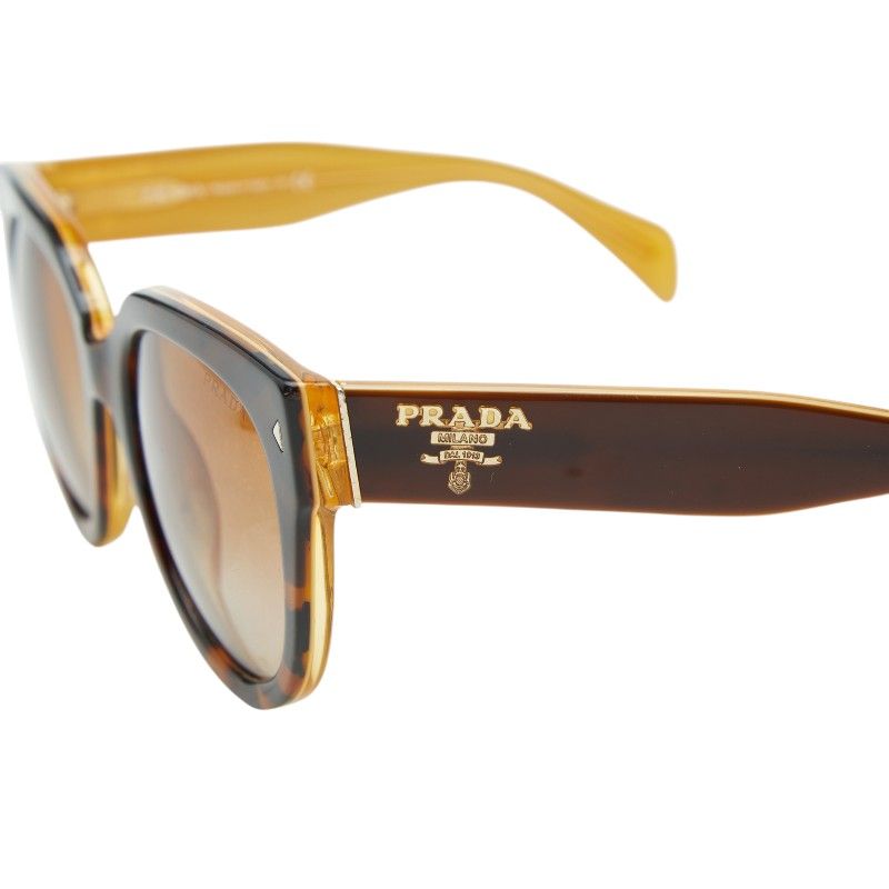 Prada Logo Cat Eye Sunglasses Brown Yellow Acetate Eyewear — view 4