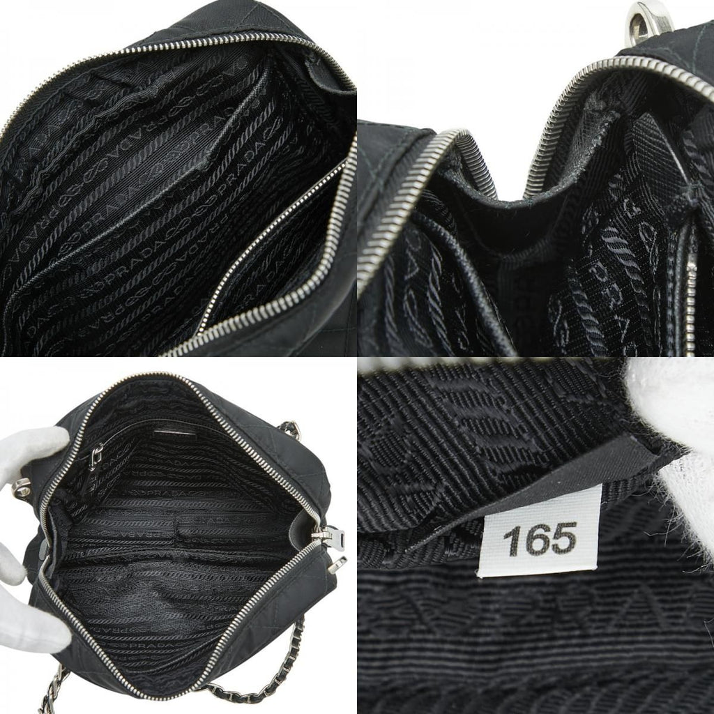 Prada Chain Quilted Handbag Black Nylon — view 9