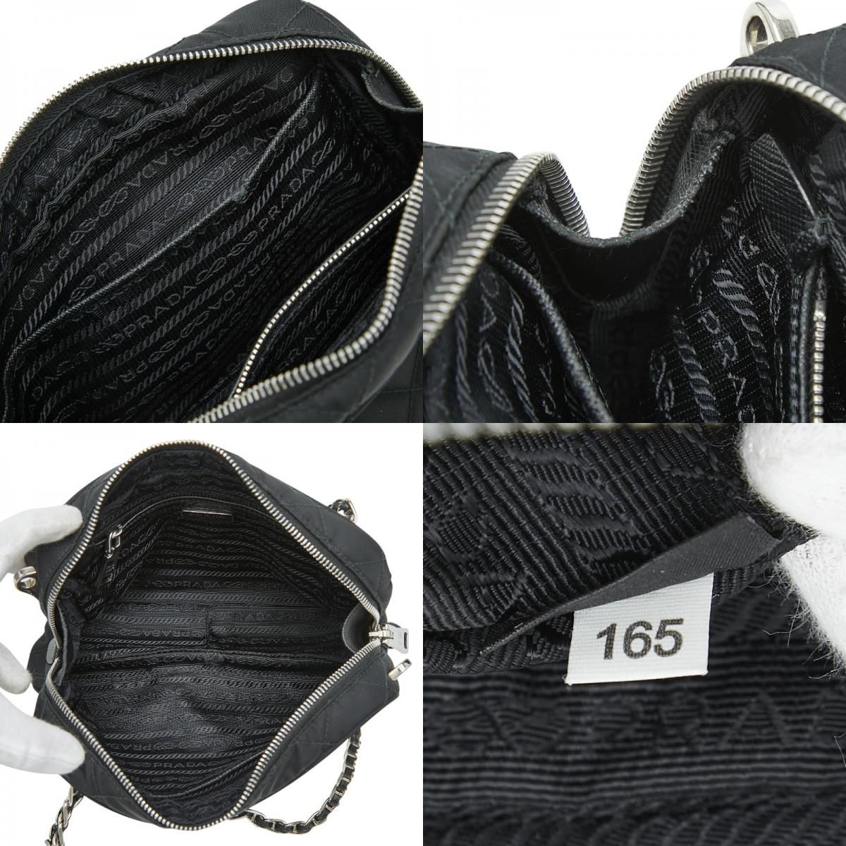 Prada Chain Quilted Handbag Black Nylon — view 9