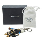 Prada Cat Robot Key Holder Black Leather Rhinestone Plated — view 5