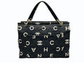 Chanel By Sea Line Tote Bag CC Logo Icon Cotton Canvas Black Gold