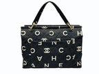 Chanel By Sea Line Tote Bag CC Logo Icon Cotton Canvas Black Gold