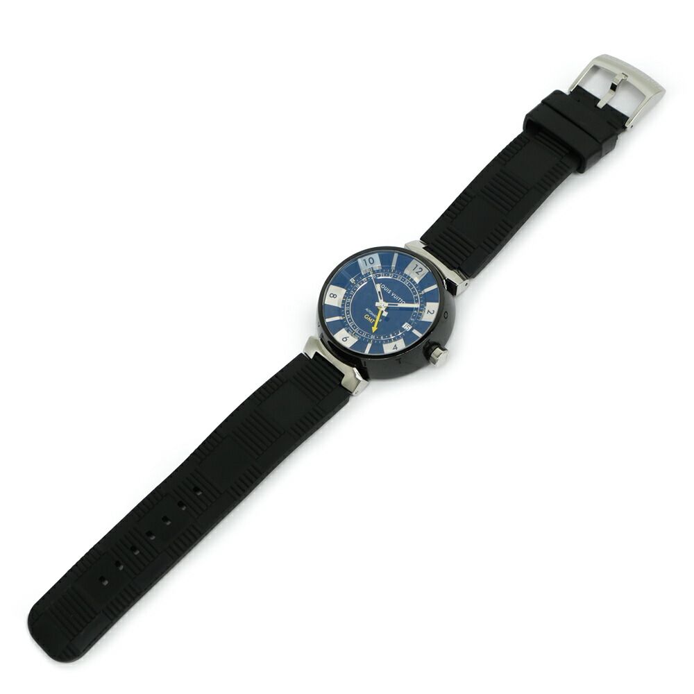 Louis Vuitton Tambour in Black GMT Dial Stainless Steel Rubber Quartz Watch — view 2